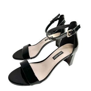 Nine West Sandals Womens Size 8 Wide Black Open Toe Block Heel Ankle Strap